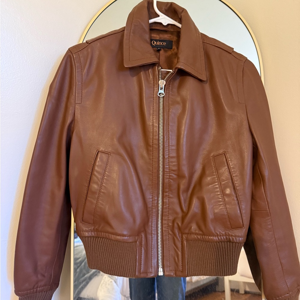 Quince Brown Leather Bomber Jacket